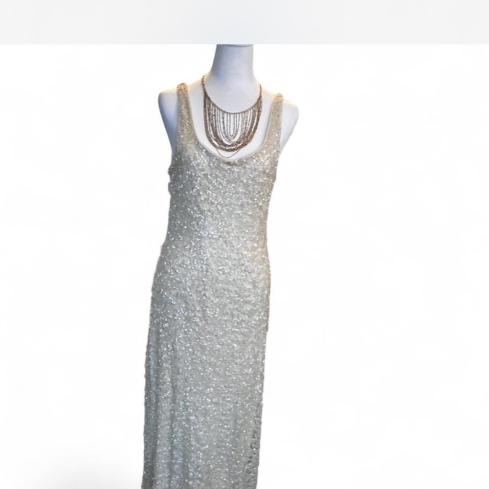 Wedding Guest Cream Sequin Maxi Dress. Stretch fabric in the lining for comfort! - Picture 9 of 10